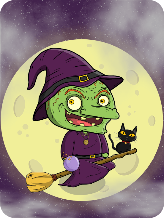 Halloween is here, and all the monsters are called to create chaos. This witch is ready to turn people into frogs.