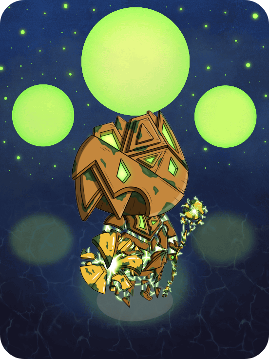 An ancient golem forged by a lost civilization, pulsing with arcane energy and tasked with guarding the remnants of forgotten worlds.